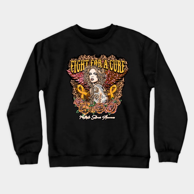 Fight For A Cure Multiple Sclerosis Awareness Leopard Beautiful Woman with wings Supporting gift for Multiple Sclerosis Crewneck Sweatshirt by StevenPeacock68